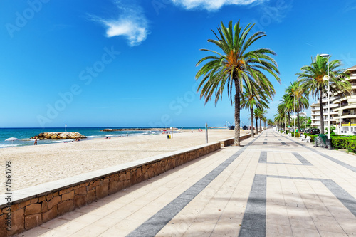 Vászonkép Seafront, beach,coast in Spain. Suburb of Barcelona, Catalonia