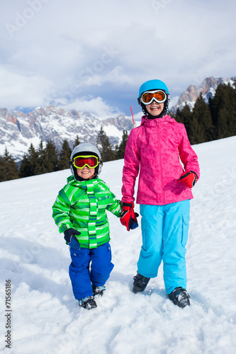 kids has a fun on ski