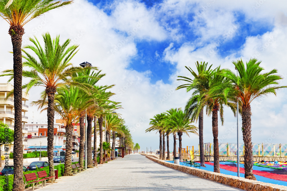 Naklejka premium Seafront, beach,coast in Spain. Suburb of Barcelona, Catalonia