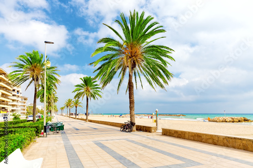 Seafront  beach coast in Spain. Suburb of Barcelona  Catalonia