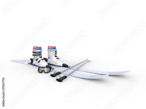 Skis with ski boots on white background photo