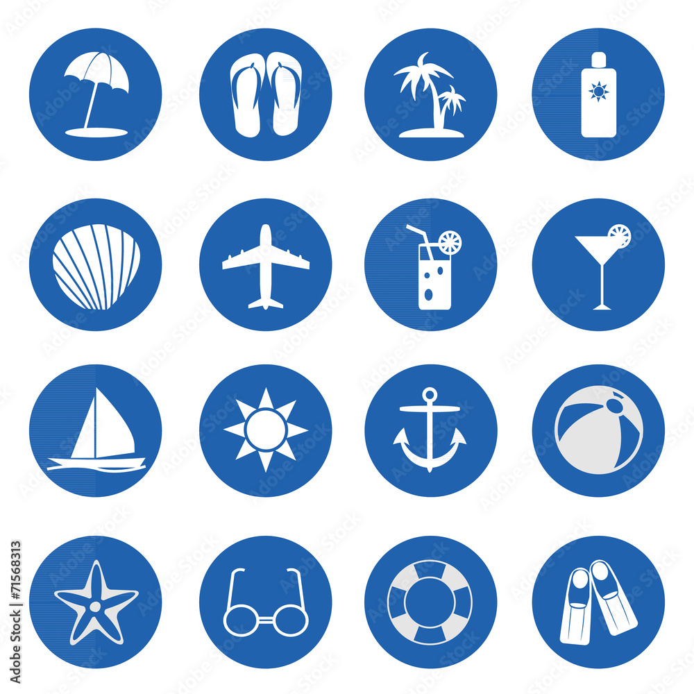 Summer and beach icons over blue Summer and beach icons over blue
