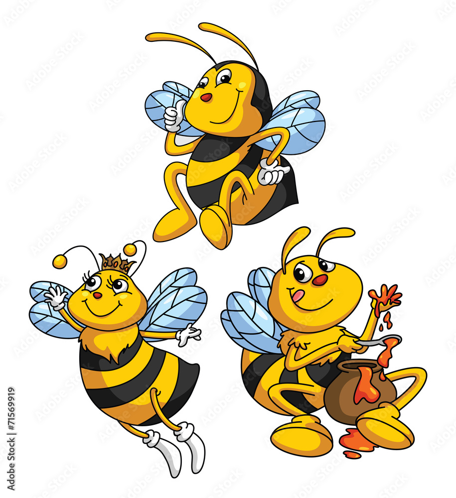 Bee Funny Cartoon - obrazy, fototapety, plakaty 