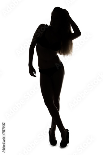 Silhouette ofyoung girl with hands on head photo