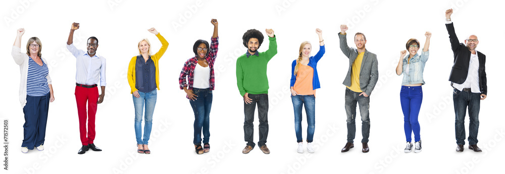 Multiethnic People Arms Raised and Celebration Multiethnic People Arms Raised and Celebration