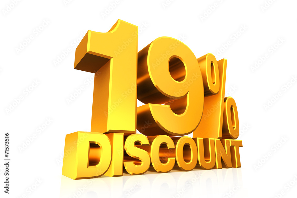 3D render gold text 19 percent discount. 3D render gold text 19 percent discount.