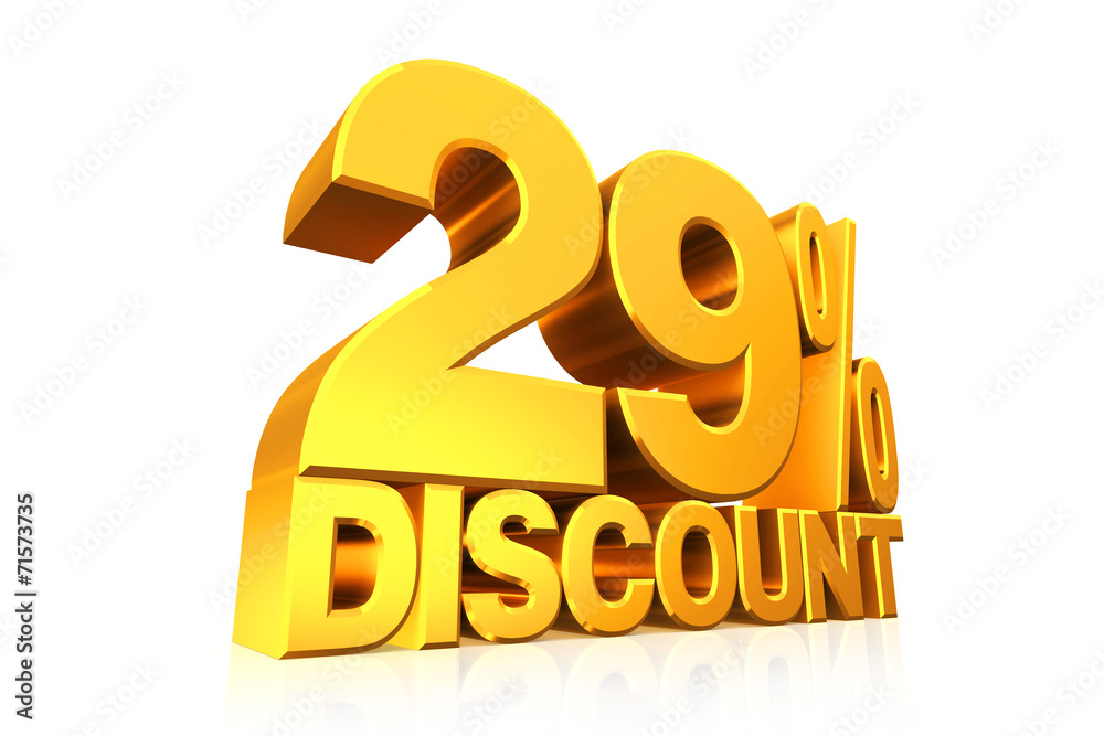 3D render gold text 29 percent discount. 3D render gold text 29 percent discount.