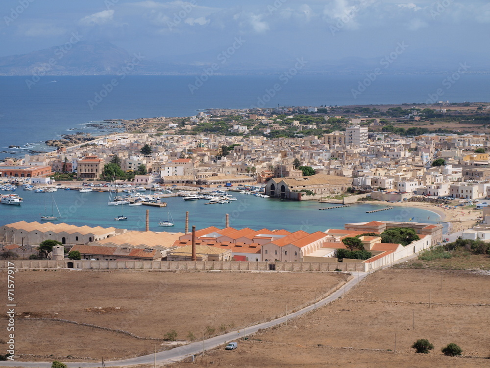 Panorama of Favignana town, Sicily, Italy