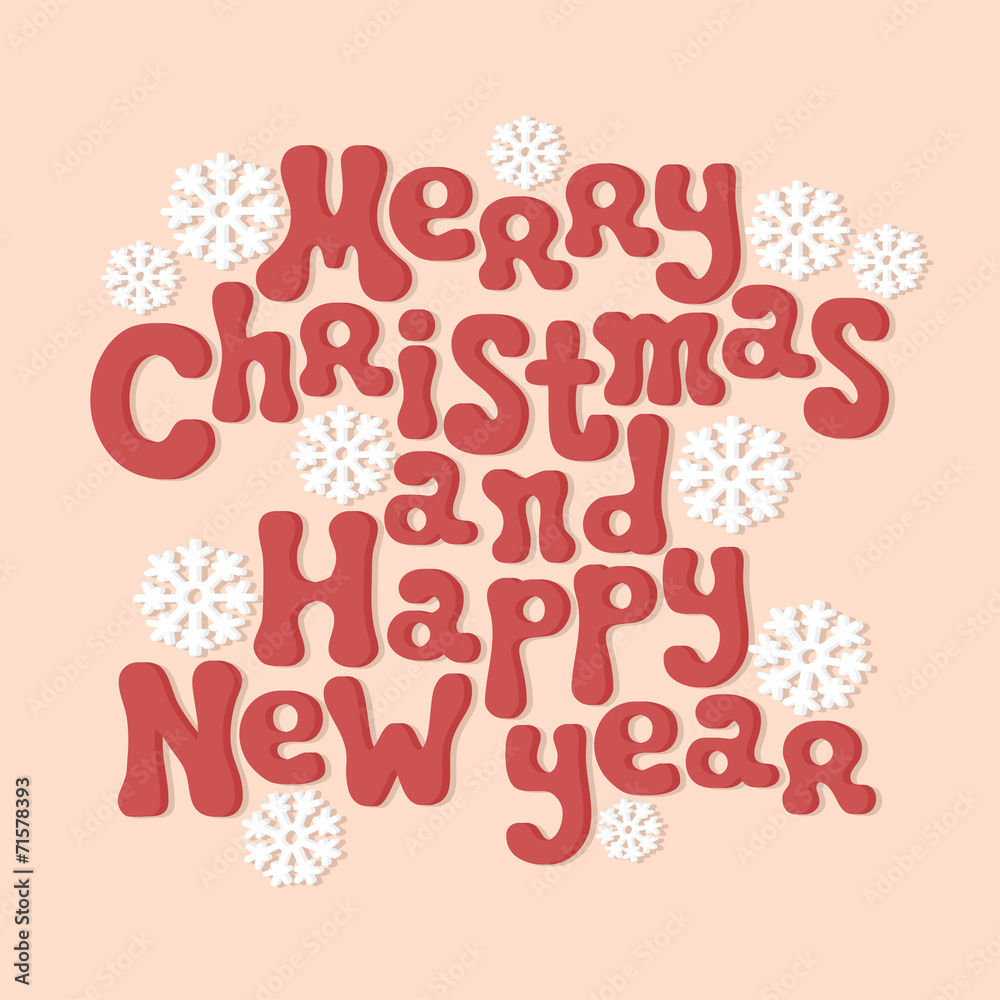 Fototapeta premium Merry Christmas and Happy New Year lettering greeting card 2015