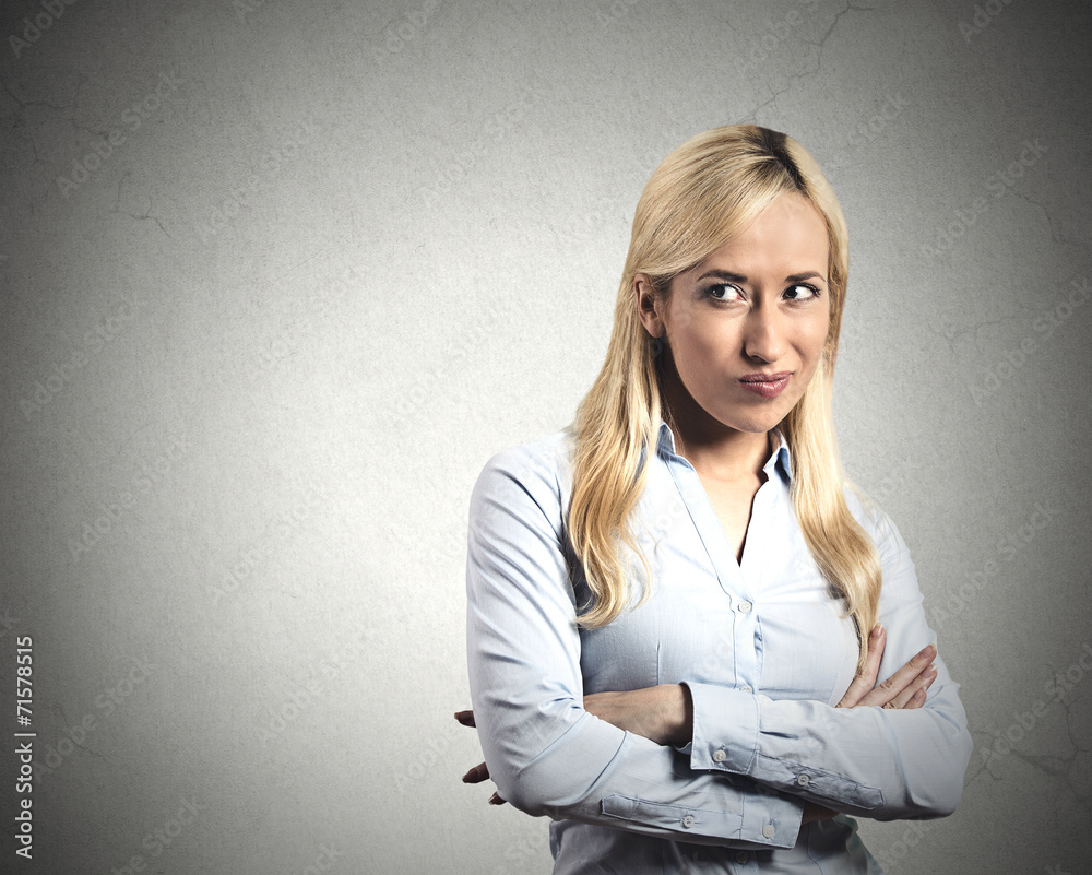 Envy. Portrait young woman with jealous face expression Stock Photo