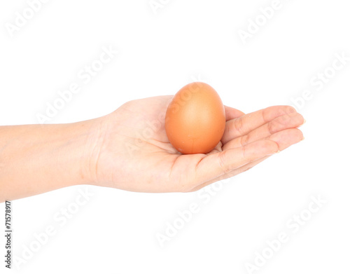 egg in hand on white