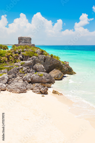 God of Winds Temple on turquoise Caribbean sea. Tulum, Mexico