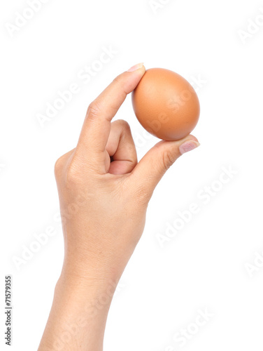 egg in hand on white