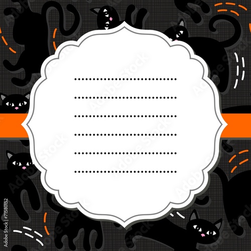 czarne koty Halloween zaproszenie kartka pocztówka z miejscem na twój tekst