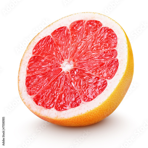 Half grapefruit citrus fruit on white with clipping path