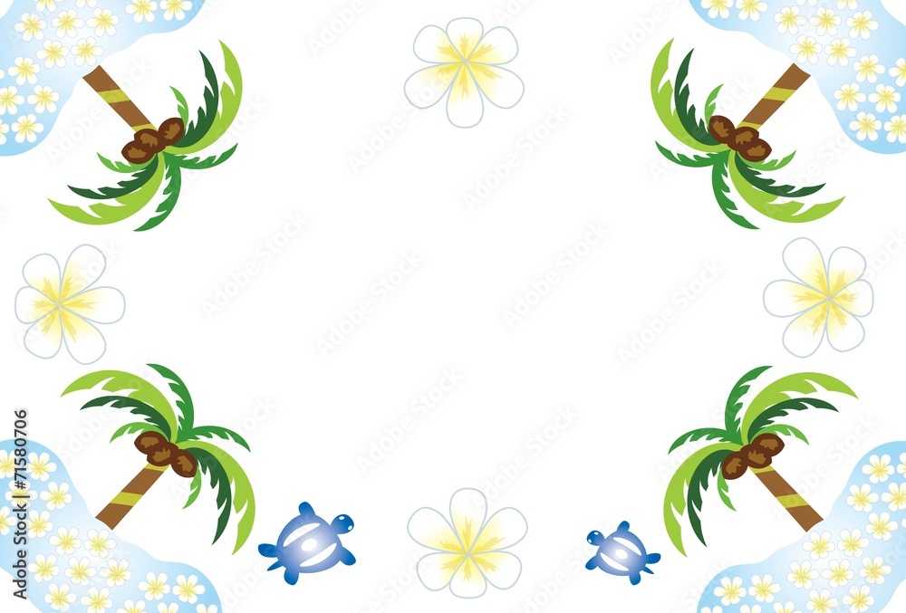 ヤシの木とウミガメとハワイの白い花プルメリア Stock イラスト Adobe Stock