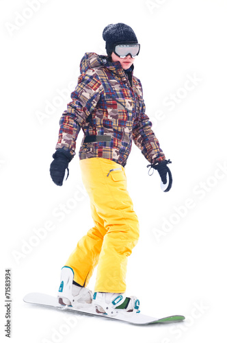 Teen snowboarder isolated on white background