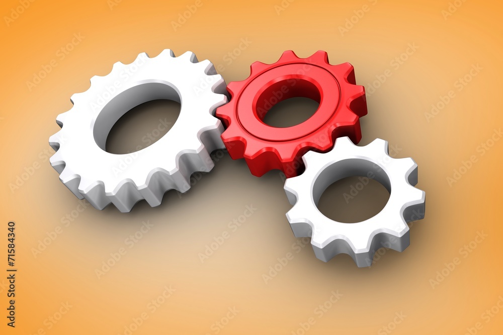 Composite image of white and red cogs and wheels Composite image of white and red cogs and wheels