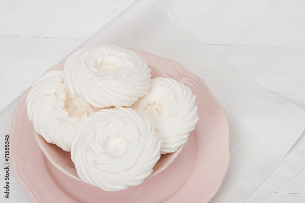 Meringue. Sweet Dessert Made From Whipped Egg Whites And Sugar.