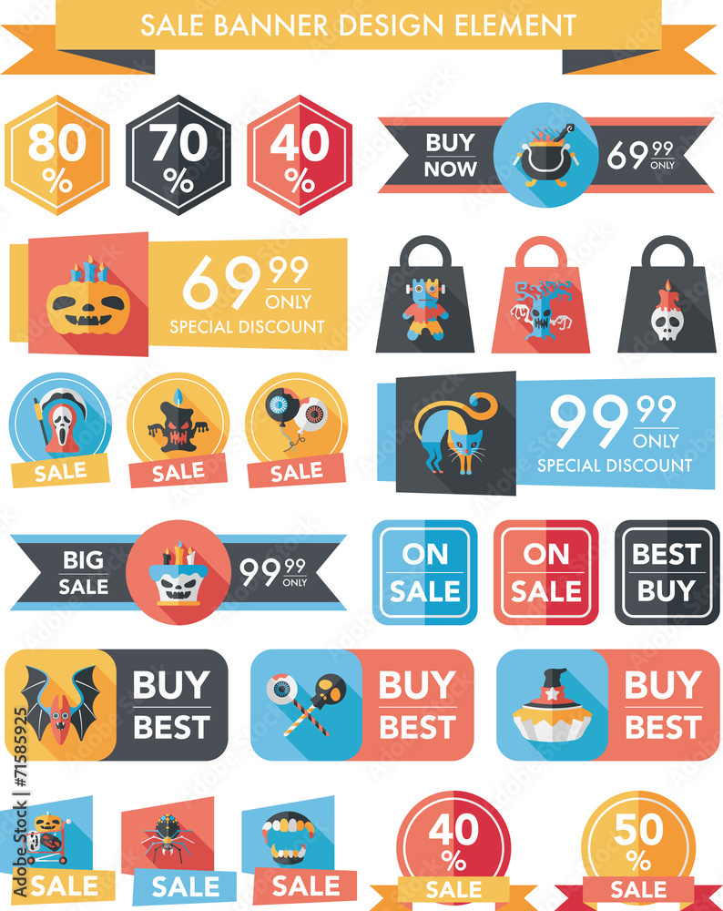 Halloween sale banner design flat background set, eps10 Halloween sale banner design flat background set, eps10