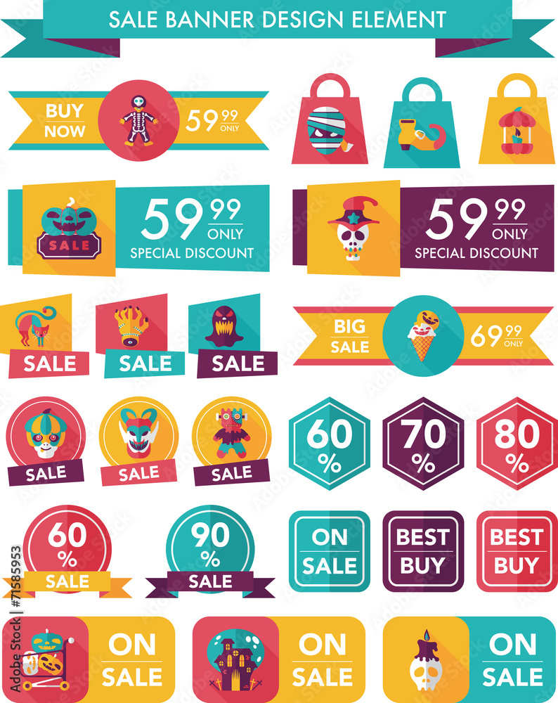 Halloween sale banner design flat background set, eps10 Halloween sale banner design flat background set, eps10