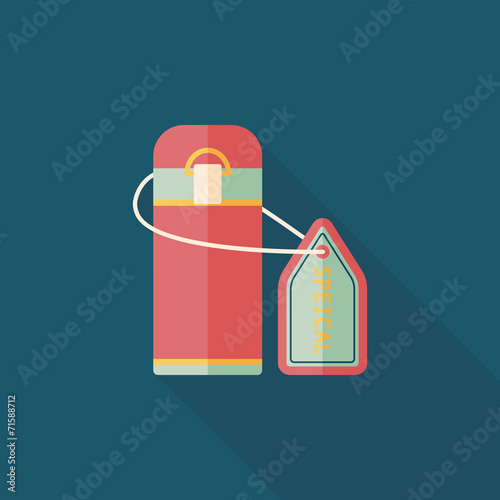 Vacuum flask flat icon with long shadow,eps10, hot water bottle