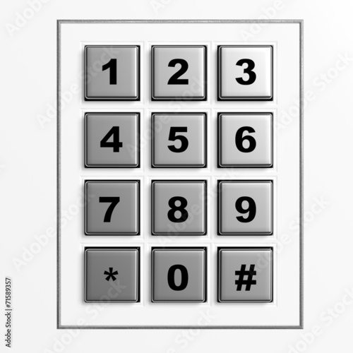 Security silver numeric pad isolated on white background