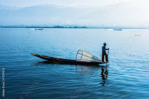 Burmese fisherman at Inle lake  Myanmar