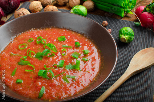 Hot salsa tomato with spring onion and red pepper