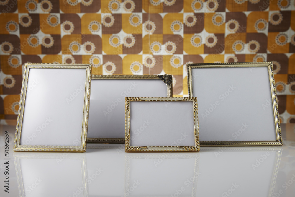 Blank picture frames against kitsch background Stock Photo Adobe Stock