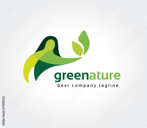 Abstract nature women holding leafs vector logo icon concept.