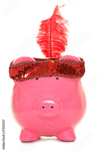 Piggy bank wearing a flapper girl headband photo