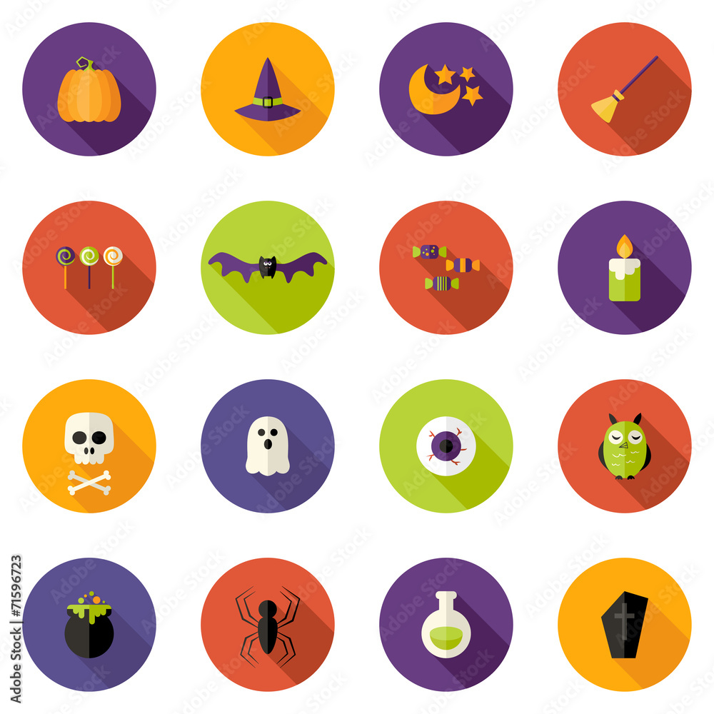 Halloween Colorful Flat Circle Icons Set Halloween Colorful Flat Circle Icons Set