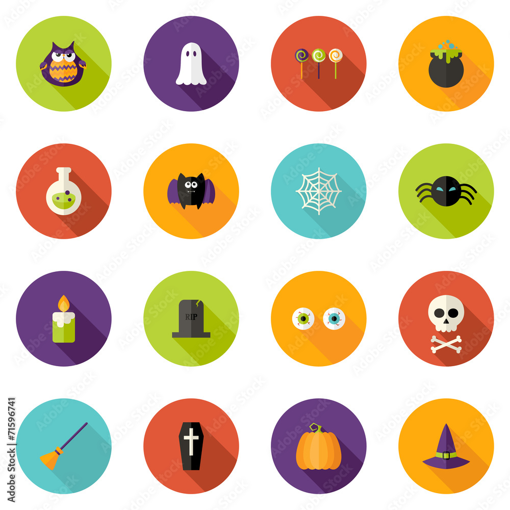 Halloween Flat Circle Icons Set