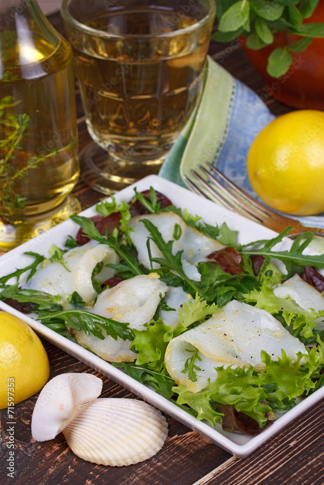 White fish (toothfish) with salad White fish (toothfish) with salad