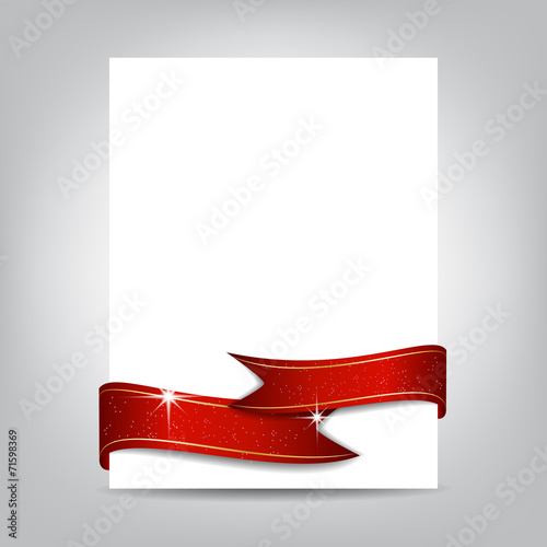 Christmas flyer template, paper banner with red ribbon
