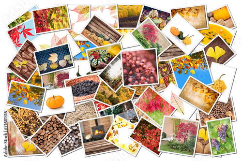 Stack of autumnal photos isolated on white background
