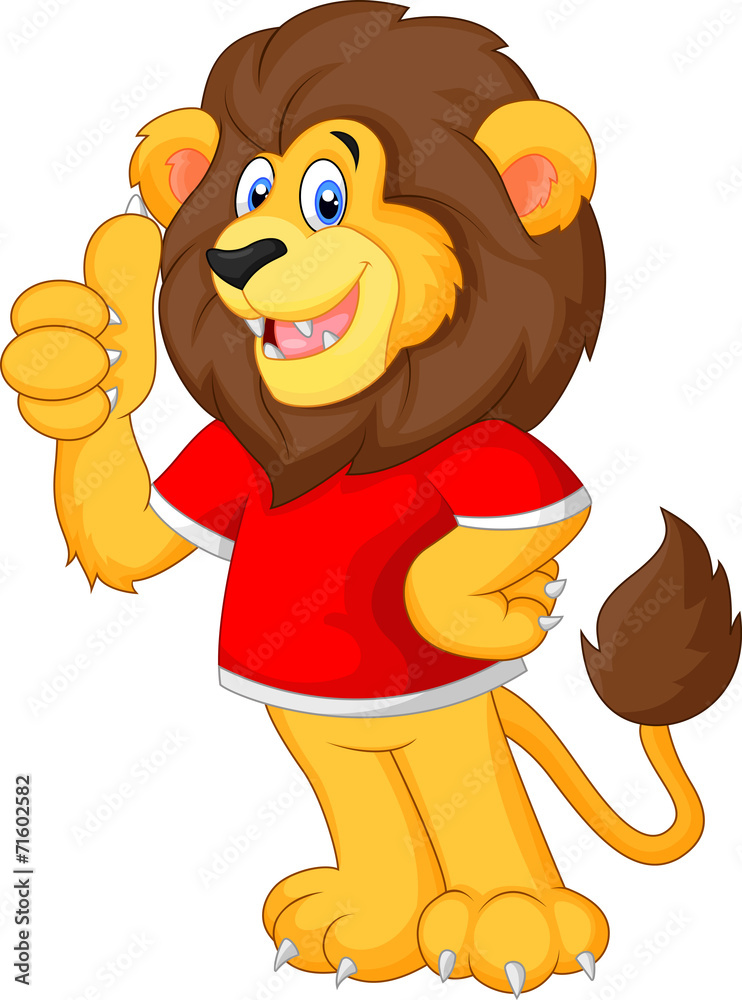 Fototapeta premium Cute cartoon lion giving thumb up
