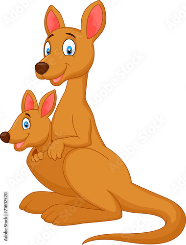 Cartoon red kangaroo carrying a cute Joey