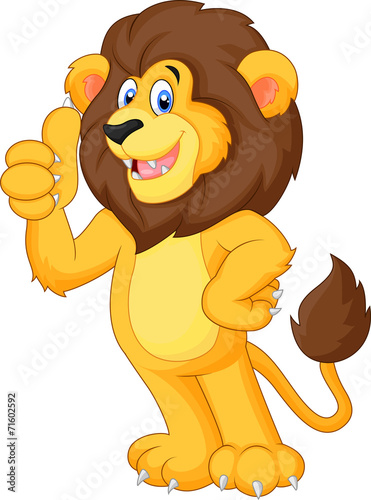 Fototapeta Naklejka Na Ścianę i Meble -  Cute cartoon lion giving thumb up