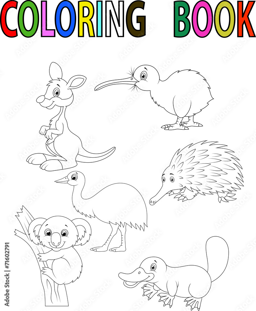 Naklejka premium Cartoon Australia animal coloring book
