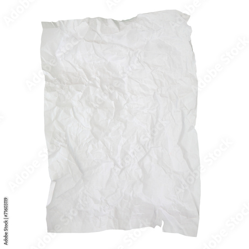 Old wrinkled paper texture isolated on white background