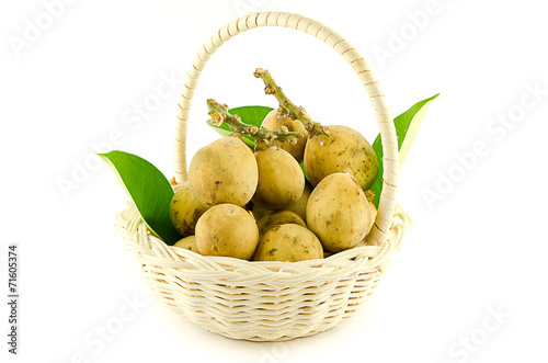 Langsat,Duku in basket on white backgound