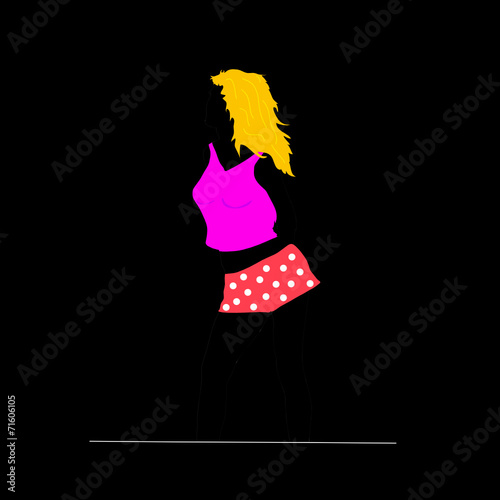 girl in red shorts on black background