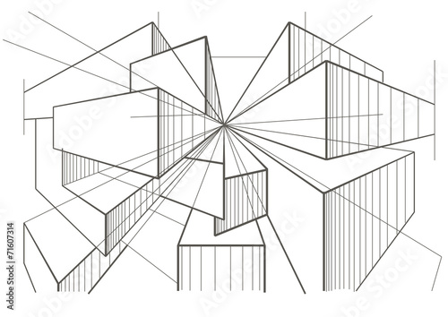 abstract architectural sketch of boxes in perspective photo