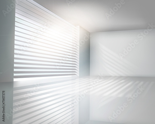 Sunlit window with blinds. Vector illustration.