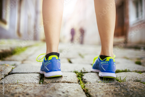 Female runner, feet closeup