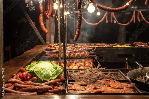Sausages on grill - street fast-food