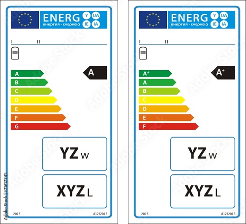 Hot water storage tanks new energy rating graph label in vector.