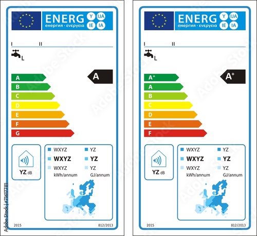 Solar water heaters new energy rating graph label in vector.